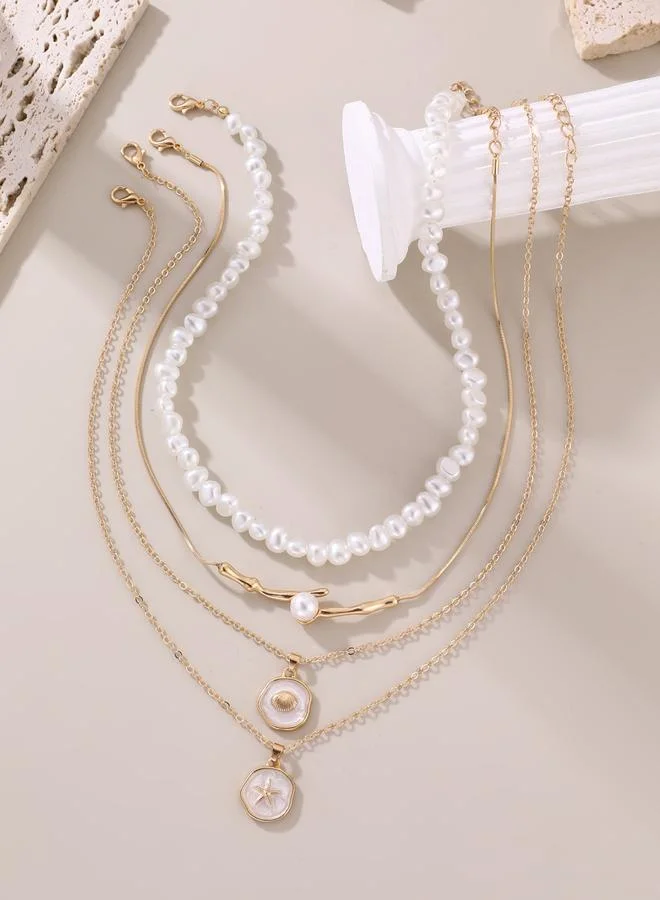 تايك تو طقم 4 قطع عقود خرز لؤلؤ صناعي